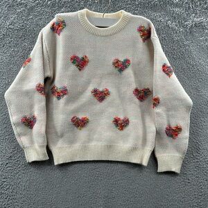 New Girls Cream Rainbow Heart Sweater Size 10